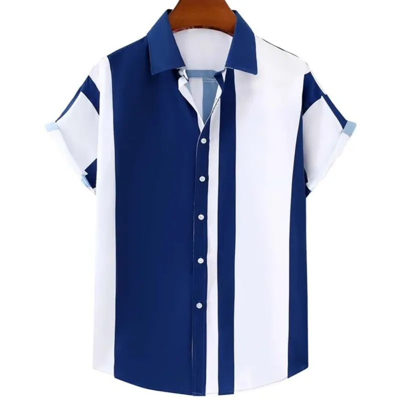 Einfache Hemden für Männer 3d Streifen bedruckte Herren bekleidung Lose übergroße Hemden und Blüten Lässige kurz ärmel ige tägliche Street Tops