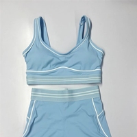 Ensemble deux pièces côtelé sans couture respirant pour femme, soutien-gorge de sport extensible pour yoga et pilates, short taille haute avec logo frontal