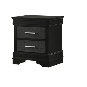 Modern Glam Two <b>Drawer</b> Nightstand Black Solid Wood Crystal Button Tufted <b>Storage</b> <b>Drawers</b> - Product Image 1