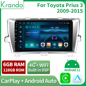 Krando Radio de coche de 9 pulgadas para <span class=keywords><strong>Toyota</strong></span> <span class=keywords><strong>Prius</strong></span> 3 2009-2015 unidad principal Android navegación GPS CarPlay inalámbrico DSP 4G tarjeta SIM autorradio - Product Image 3