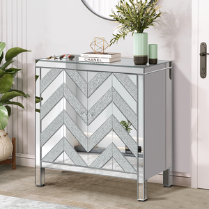 Modern Solid Wood Sideboard Cabinet with Mirror <b>Trim</b> and M Shape Design Adjustable Height Storage for Living Room - Product Image 2