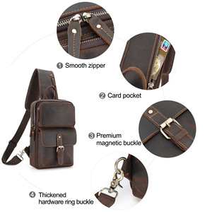 Joyir Bolso de pecho de cuero genuino para hombre, bolso cruzado informal de gran capacidad para viajes de ocio - Product Image 3