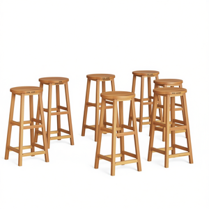 Ensemble de 6 tabourets de bar en bois d'acacia brun avec repose-pieds standard pour bar à domicile - Product Image 1