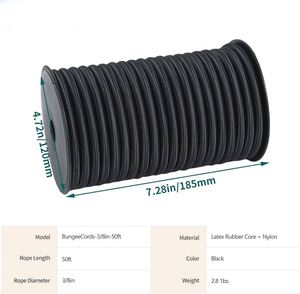 Strong Durable Coated Braided Nylon Rubber Bungee Cord 3/8" X 50ft High Tenacity Elastic Garment Bags Kayak <b>Tent</b> Poles DIY Tie - Product Image 3