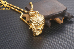 Unisex Stainless Steel <b>Skull</b> Pendant Necklace with Claw Setting Gold Color Fashion Jewelry <b>Gift</b> - Product Image 6