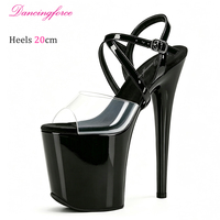 Sandales à plateforme pour femmes, 20 cm (8 pouces), en TPU transparent de qualité supérieure, à bout ouvert, pour la danse sur barre, avec brides croisées à la cheville, style stripper, pour l'été