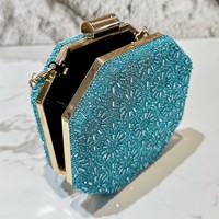 Pochette de Soirée de Luxe en Strass Cristal pour Femme, Mini Sac à Main Bleu en Forme de Boîte avec Chaîne, Sac Bandoulière pour Mariage, Fête, Bal de Promo, Dîner