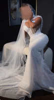 AL1816 2025 Robe de Mariée Sirène Luxe Personnalisée en Satin Blanc Perle Élégante avec Voile Châle Brodée pour la Mariée