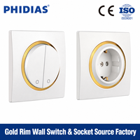 Juego de Interruptor y Enchufe de Pared de Latón de 80 mm, 10A, Estándar Europeo, para Proyectos Residenciales, Comerciales e Ingeniería