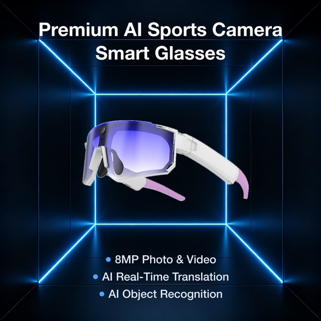 Premium AI Sports Smart Glasses Fast Wi-Fi Transfer 8MP EIS Anti-Shake First-Person Action Cam 290mAh AI Real-Time Translation
