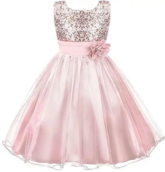 Pailletten blume Brautjungfer Ballkleid Hochzeit Tüll 3-10 Jahre Mädchen Party kleid