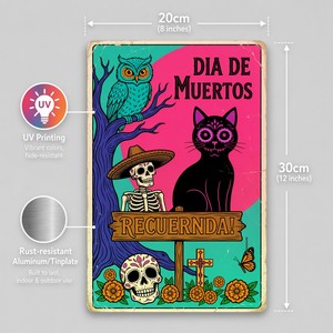 Letrero Metálico Personalizado al por Mayor para el Día de Muertos, Decoración de Pared con Gato Negro de Azúcar para Bar <span class=keywords><strong>Mexicano</strong></span> - Product Image 3