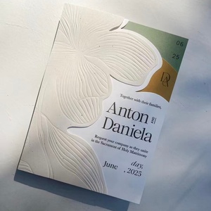 Juego de Invitaciones de Boda de Papel de Algodón con Texto Personalizado, con Relieve 3D y <span class=keywords><strong>Detalles</strong></span> en Lámina Dorada, Juego de Invitaciones de Primera Calidad - Product Image 5