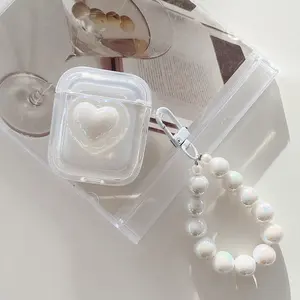 Funda Simple para auriculares con corazón de perla láser para <span class=keywords><strong>AirPods</strong></span> <span class=keywords><strong>2</strong></span> Pro 3 generación, <span class=keywords><strong>caja</strong></span> de carga para auriculares, funda protectora para llavero de cápsulas de aire - Product Image 4