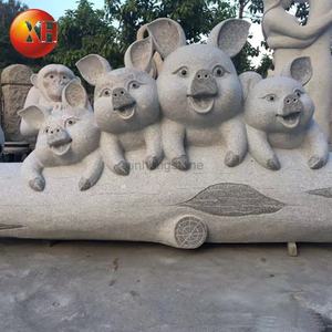 中国の手彫りの寺院の庭の屋外の装飾天然石の彫刻12匹の動物の像12の中国の干支の豚の彫刻 - Product Image 4