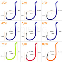 Hameçon de pêche en acier à haute teneur en carbone, à tube bleu, à bouche coudée, à dents barbelées, pour ligne enroulée, groupes de pêche, pêche en mer, 1/0 - 6/0