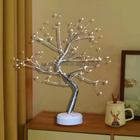 Bonsaï artificiel de table DIY 20 pouces, lampe arbre LED blanc chaud avec fil de cuivre, 144 LED, alimentation par piles/USB, en plastique, pour Noël