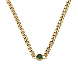 Fashion Cuban Chain Necklace With Zircon Inlay <b>Red</b> Green Color For Women Gift Geometric Design Zinc Alloy <b>Material</b> - Product Image 5