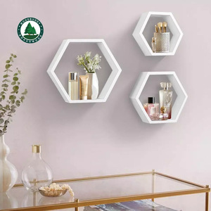 Hirohiro Hexagonal Wall <b>Shelves</b> White 3Pcs Set For Living Room <b>Bedroom</b> Study Decorative Storage Display Rack - Product Image 1