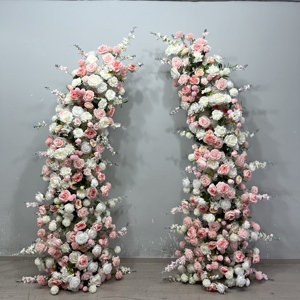 Arche de fleurs artificielle rose et blanche pour mariage, décoration de luxe en soie, modèle D-HOA061. - Product Image 1