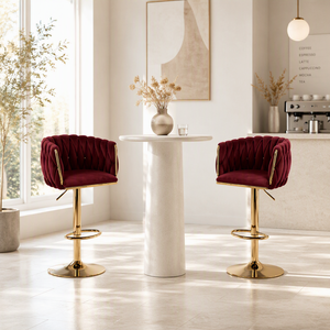 Elegante Sgabello da Bar Girevole Regolabile in Velluto Rosso Plissettato per Pub, Club, Ricevimenti di Nozze e Arredamento - Product Image 4