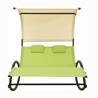 Chaise longue double avec pare-soleil et roues pour patio, cour et pelouse Noir