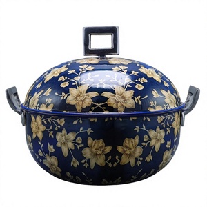 หม้อสแตนเลสทรงกลมลายมีนา งานแฮนด์เมด พร้อมที่อุ่นอาหาร - Product Image 1