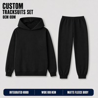 Ensemble de survêtement noir personnalisé pour homme – Qualité supérieure, deux pièces, tricot uni, à capuche, manches longues, poignets côtelés, pour tenue décontractée