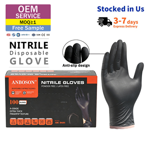 Gants en nitrile noirs jetables, imperméables et épais, pour la préparation culinaire de qualité alimentaire et le nettoyage domestique - Vente en gros - Product Image 1