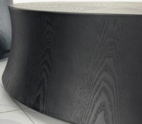 Juego de mesa de centro de 3 piezas redonda negra de madera natural moderna con cajón