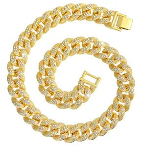Cuban Necklace Bracelet Set Hip Hop Punk Bracelet Chain Miami Cuban Link Chain With Diamond Curb Chain For Men
