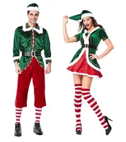 Kostum Bermain Peran Elf Natal, Kelas Atas Pasangan Murah Kostum Pesta Hijau Tebal
