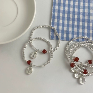 S925 Sterling Silver Beaded <b>Bracelet</b> With Red Agate Charm Women's Chinese Style Jewelry Gift - Product Image 5