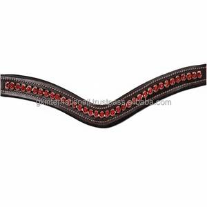 Nouvelle sangle de tête de cheval en cuir, design personnalisé, bleu et or, ornée de cristaux et de strass, chaîne métallique, forme incurvée, pour bride, toutes tailles. - Product Image 1