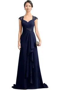 فستان نسائي بياقة على شكل V مزين بالدانتيل فساتين أم العروس فساتين رسمية شيفون بكشكشة على شكل حرف A مقاس كبير فساتين سهرة للأمهات - Product Image 4