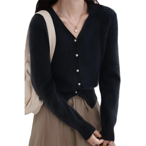 Colore <span class=keywords><strong>blu</strong></span> cielo prezzo di fabbrica in magazzino OEM autunno/inverno <span class=keywords><strong>Cardigan</strong></span> 100% in Cashmere maglia Casual maglione capispalla da <span class=keywords><strong>donna</strong></span> - Product Image 6