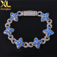 Bracelet cubain unisexe hip-hop en alliage de cuivre, motif trèfle à quatre feuilles et zircon, serti griffe, plaqué or 0,3 mm, bijou cadeau