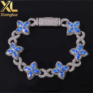 Four-leaf Clover Zircon 8-character Cuban <b>Bracelet</b> Hip-hop Unisex Trend Jewelry Tanjing Fashion Lijing Necklace <b>Copper</b> Alloy - Product Image 3