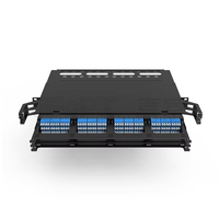 Panel Patch Fiber Modular JFOPT 1U 144 Core High Density MPO/MTP, Chassis 3 Tingkat Terisi Penuh, Hitam, Telekomunikasi FTTH G657A1