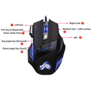 Fournisseur d'usine Souris de jeu filaire USB 7D 1,5 m 5500 DPI avec LED lumineuse, pilotes optiques, lampe respirante, style 3D, accessoires informatiques - Product Image 3