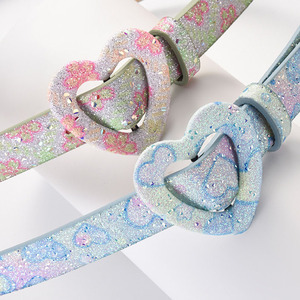Cinturón Brillante para Niñas con Hebilla <span class=keywords><strong>de</strong></span> Corazón, Cinturón <span class=keywords><strong>de</strong></span> Cuero PU con Lentejuelas, Accesorio <span class=keywords><strong>de</strong></span> Moda para Ropa Infantil, Directo <span class=keywords><strong>de</strong></span> Fábrica - Product Image 5