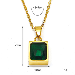Collar Rectangular Económico con Colgante de Piedra de Nacimiento, Cadena Cubana de Acero Inoxidable Personalizada, Chapado en Oro de 18k para Hombre y Mujer R.GEM. - Product Image 2