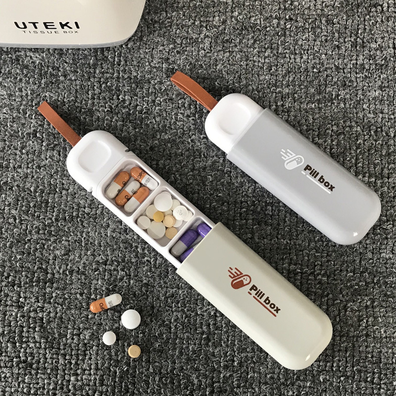 Портативная коробка для таблеток с U-образным диском, выдвижной с ручкой, Мини органайзер для таблеток с 3 отделениями, мини портативный органайзер для таблеток