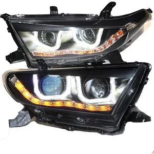 2 parça için LED far Toyota Highlander Running U tipi melek göz LED kafa ön lamba 2012-2013 yıl ile çalışan ışık TLZ