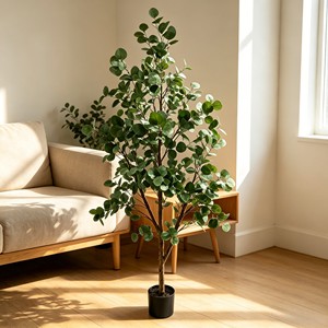 Low Maintenance No Watering Artificial <b>Potted</b> Plant Real Touch Faux Eucalyptus with Real Wood Stem in White <b>Pot</b> for <b>Table</b> Shelf - Product Image 5