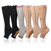 Chaussettes de compression sans orteils, à bout ouvert, longues jusqu'au genou, avec fermeture éclair, pour varices