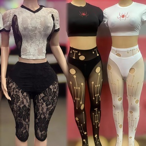 Conjunto de Roupas Femininas Peeqi Designer, Top Cropped Estampado e Calças de Renda, Conjunto <span class=keywords><strong>Casual</strong></span> Y2K para Mulheres - Product Image 2