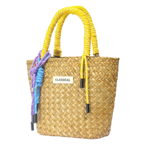 Bolso de mano de moda para mujer, tejido a mano, ecológico, duradero, portátil, tipo cesta de paja marina, bolso de playa con asas de cuerda de nailon y borlas - Product Image 1
