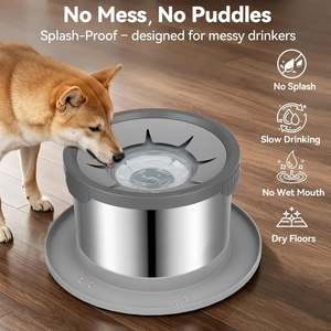 Bol à eau pour chien de grande capacité 8L, anti-éclaboussures, en acier inoxydable, bol à eau à débit lent avec tapis antidérapant pour plusieurs animaux - Product Image 3