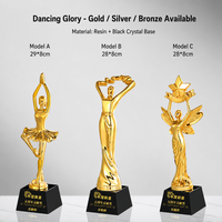 Trophée personnalisé en résine plaqué or avec base en verre cristal noir pour la vente en gros